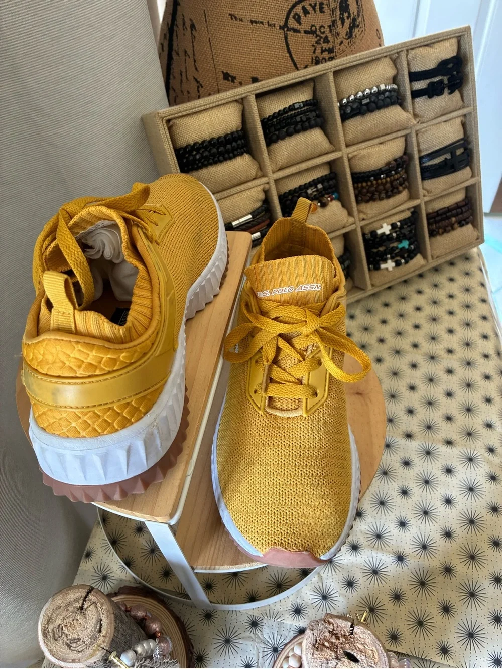 U.S. Polo Assn. Mustard Yellow Knit Slip-On Sneakers